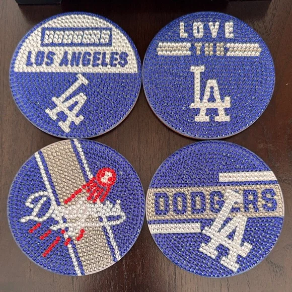 ⚾ Handcrafted LA Dodgers Diamond Art Coasters - Set of 4 - Picture 1 of 6